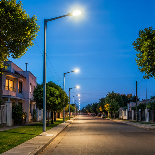 Calle arbolada con nueva iluminación